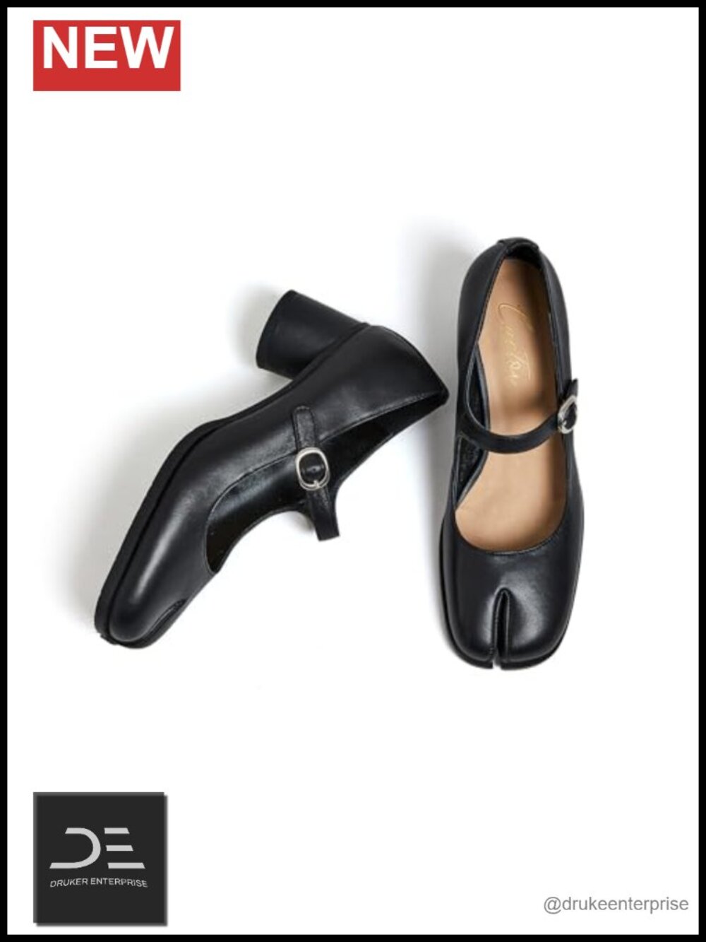Split Toe Mary Jane Pumps Chunky Block Heels Ankle Strap Faux Leather